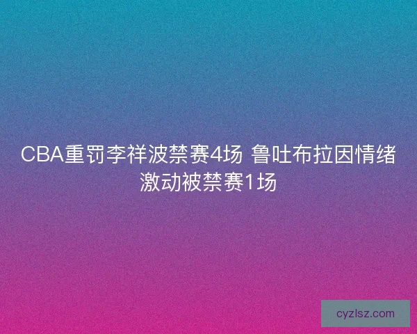 CBA重罚李祥波禁赛4场 鲁吐布拉因情绪激动被禁赛1场